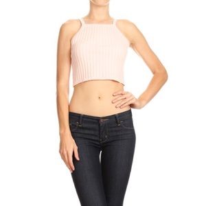PINK RIB KNIT CROP TOP